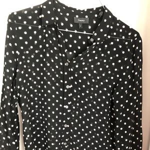 Theory sheer black polka dot blouse.